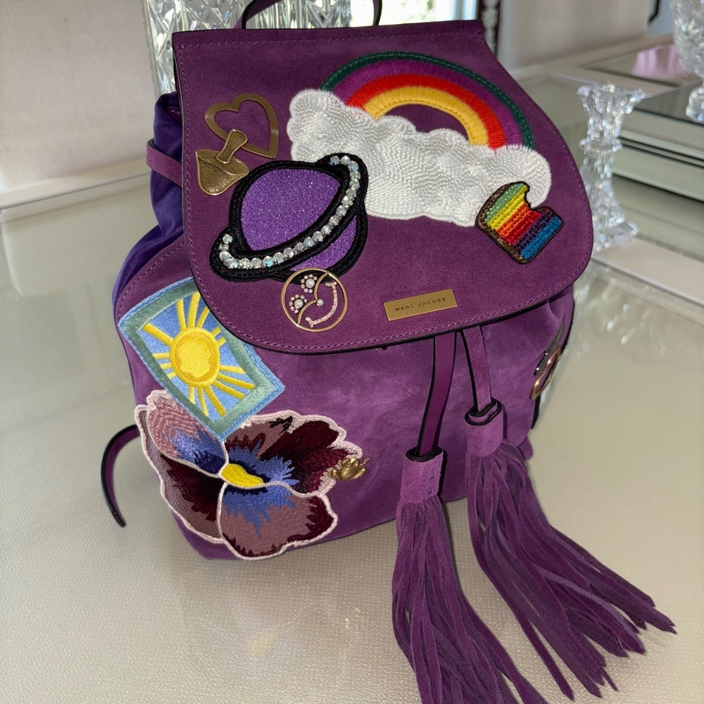 Marc Jacobs Purple Suede Backpack with Colorful Patchwork
